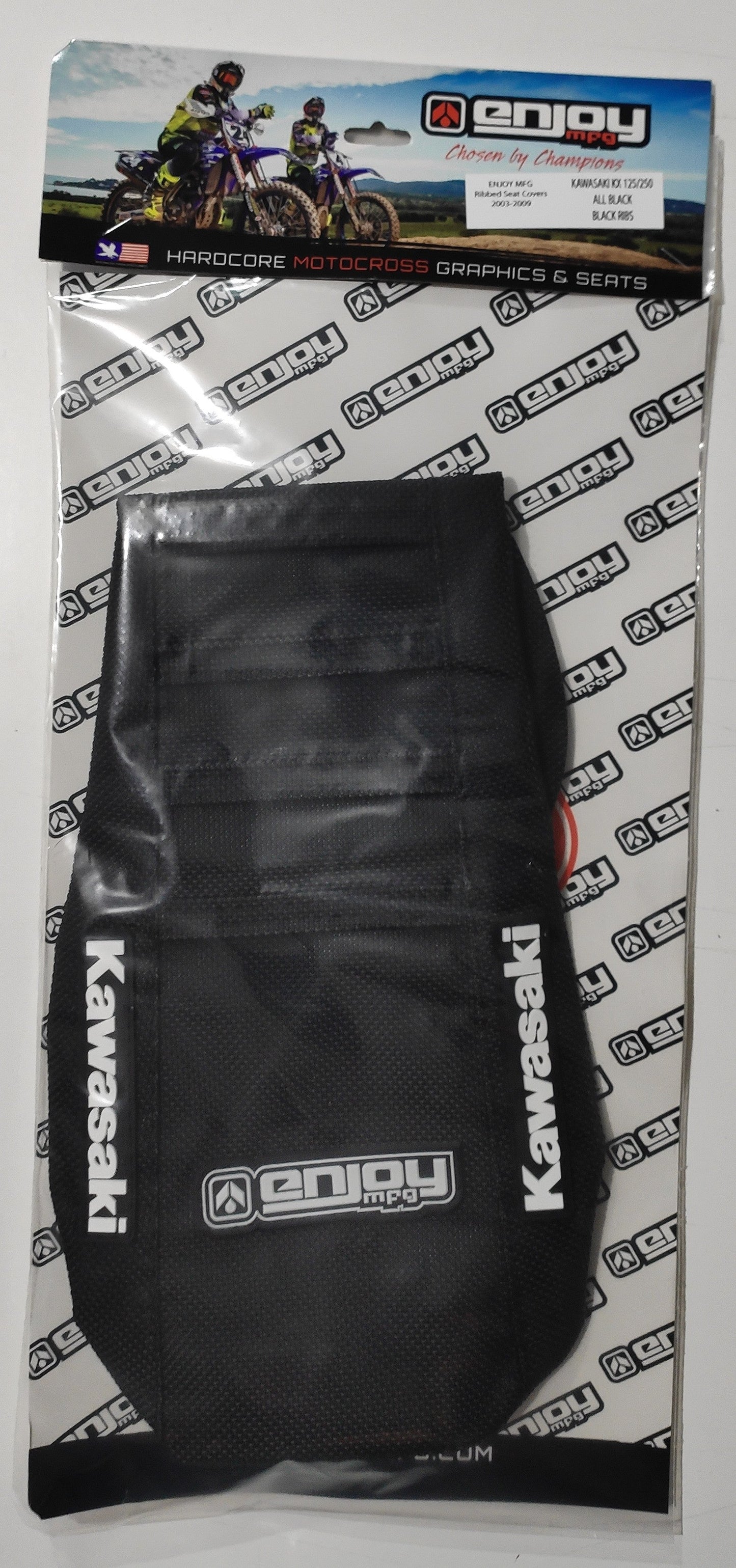 Enjoy Manufacturing Kawasaki Seat Cover KXF 250 2013 - 2016 KXF 450 2012 - 2015 Ribbed Logo, Black