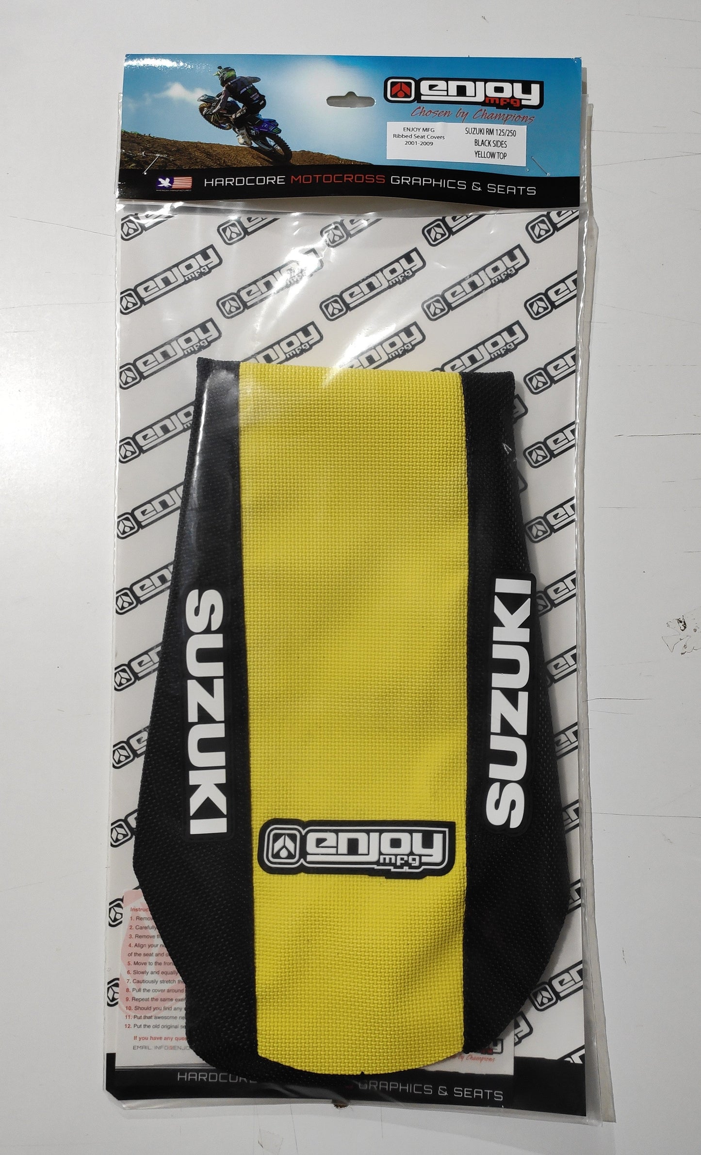 Enjoy Manufacturing Suzuki Seat Cover RMZ 250 2010 - 2018 STD Logo, Black / Yellow