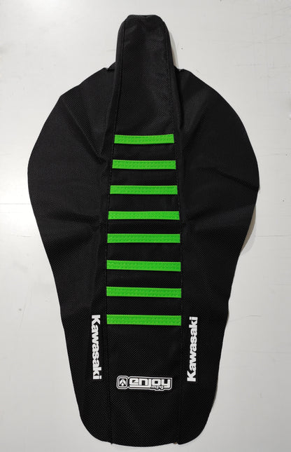 Enjoy Manufacturing Kawasaki Seat Cover KX 85 100 112 2014 - 2022 Ribbed Logo, Black / Green