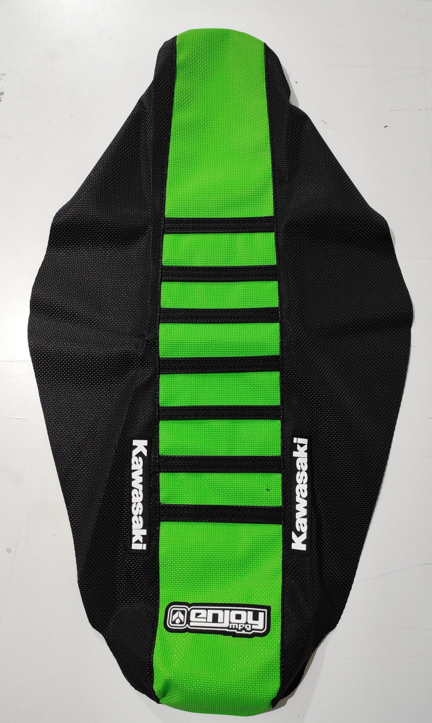 Enjoy Manufacturing Kawasaki Seat Cover KX 125 KX 250 1994 - 1998 Ribbed Logo, Black / Green / Black