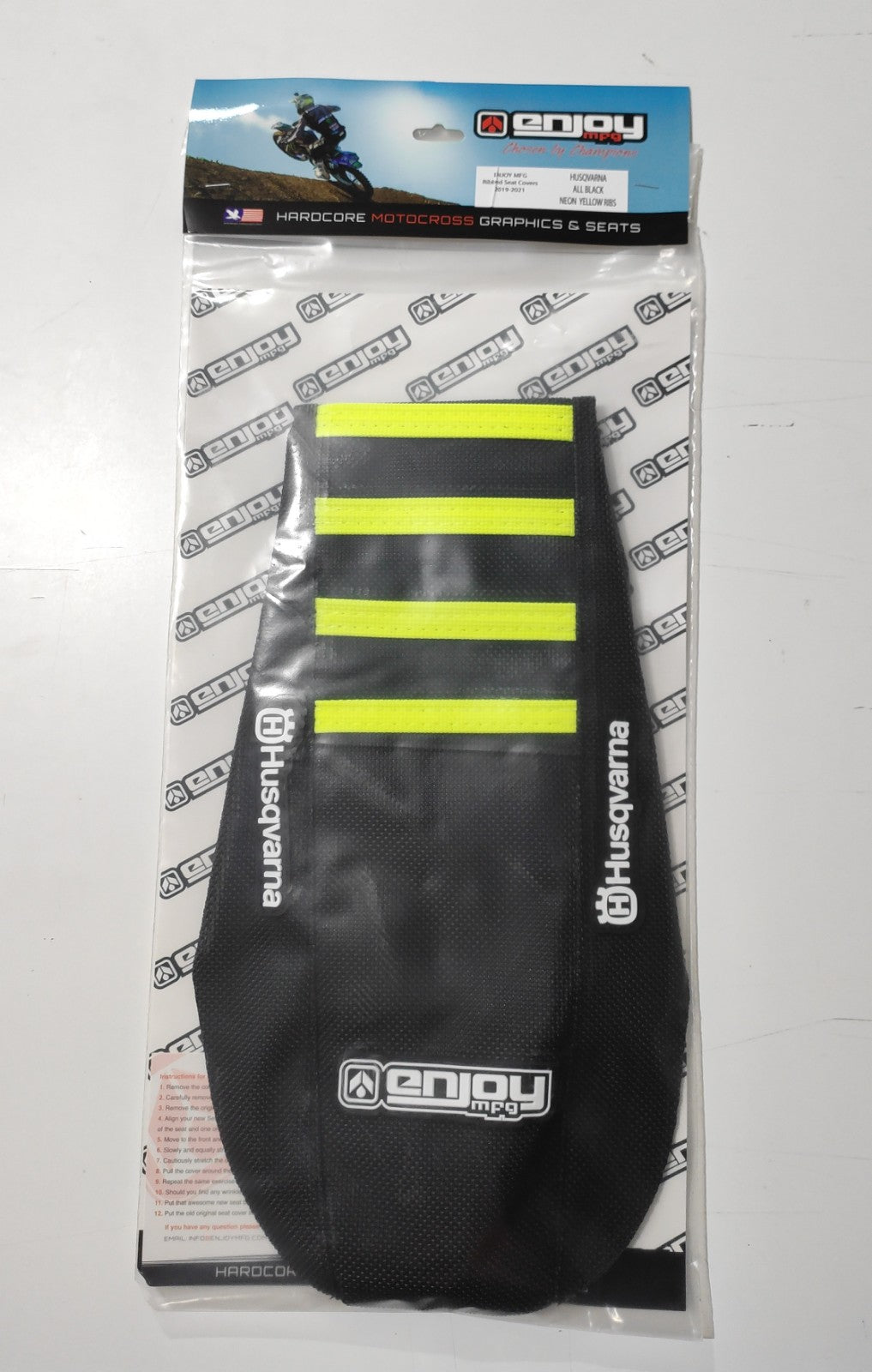 Enjoy Manufacturing Husqvarna Seat Cover TC FC 2023 Ribbed Logo, Black / Neon