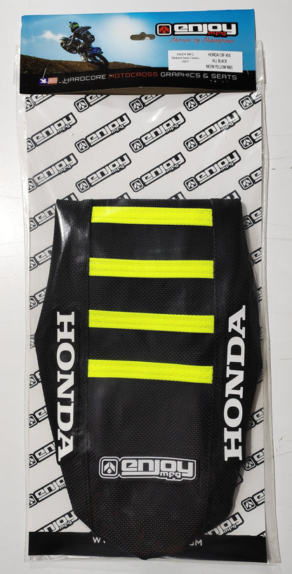 Enjoy Manufacturing Honda Seat Cover CRF 250 R 2018 - 2021 CRF 450 R 2017 - 2020 Ribbed Logo, Black / Neon