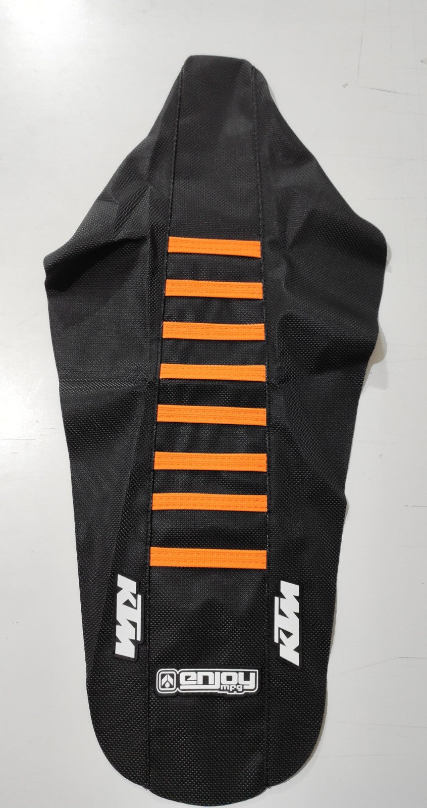 Enjoy Manufacturing KTM Seat Cover SX SXF 2007 - 2010 EXC EXCF 2008 - 2011 Ribbed Logo, Black / Orange