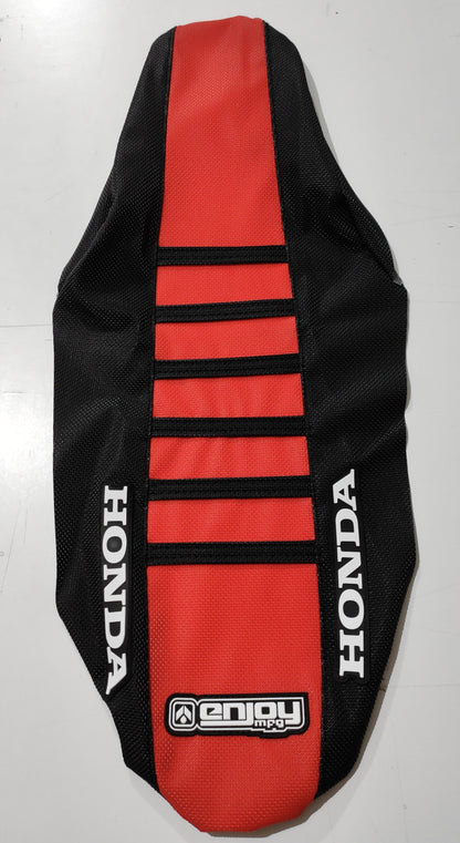 Enjoy Manufacturing Honda Seat Cover CR 125 CR 250 2000 - 2001 Ribbed Logo, Black / Red / Black