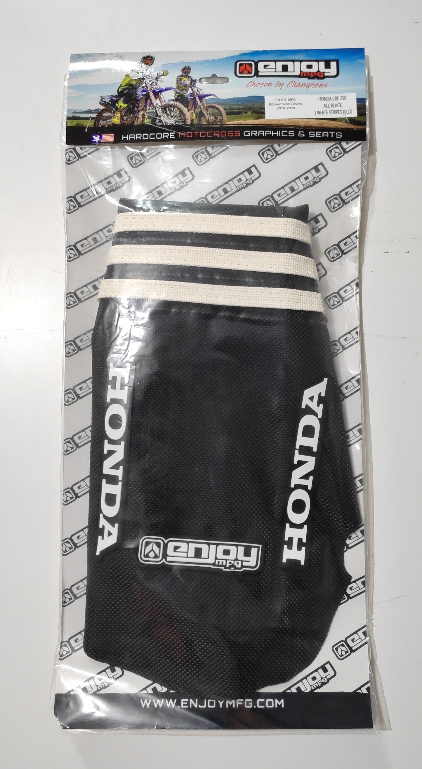 Enjoy Manufacturing Honda Seat Cover CRF 250 R 2010 - 2013 CRF 450 R 2009 - 2012 Ribbed Logo, TLD Black / White