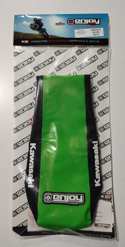 Enjoy Manufacturing Kawasaki Seat Cover KXF 250 2009 - 2012 KXF 450 09 - 2011 STD Logo, Black / Green