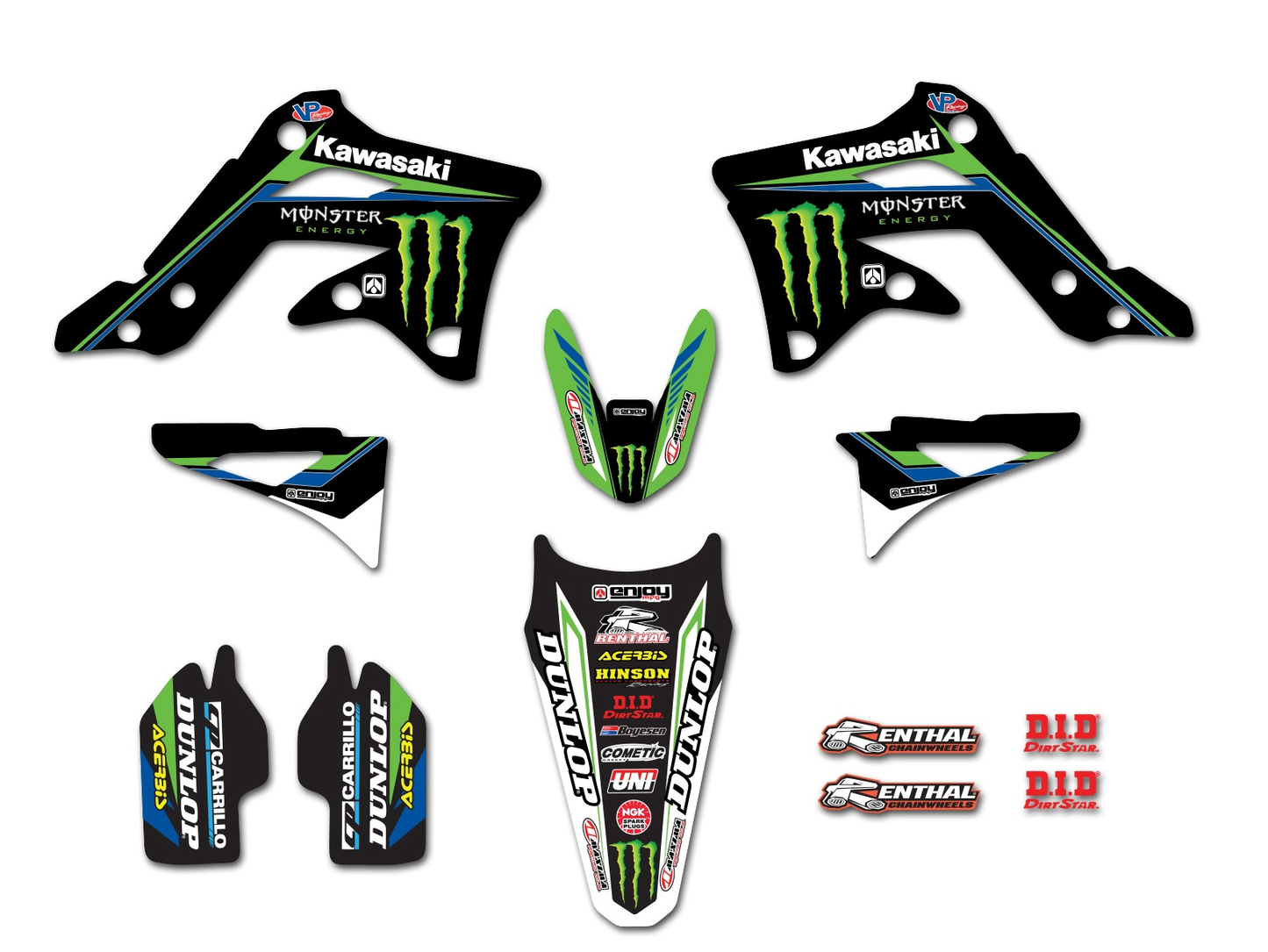 Enjoy Manufacturing Kawasaki Graphics Kit KXF 250 2013 - 2016, Monster Energy