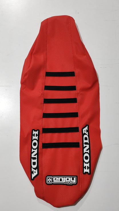 Enjoy Manufacturing Honda Seat Cover CR 125 1991 - 1992 CR 250 1990 - 91 CR 500 91 - 2001 Ribbed Logo, Red / Black