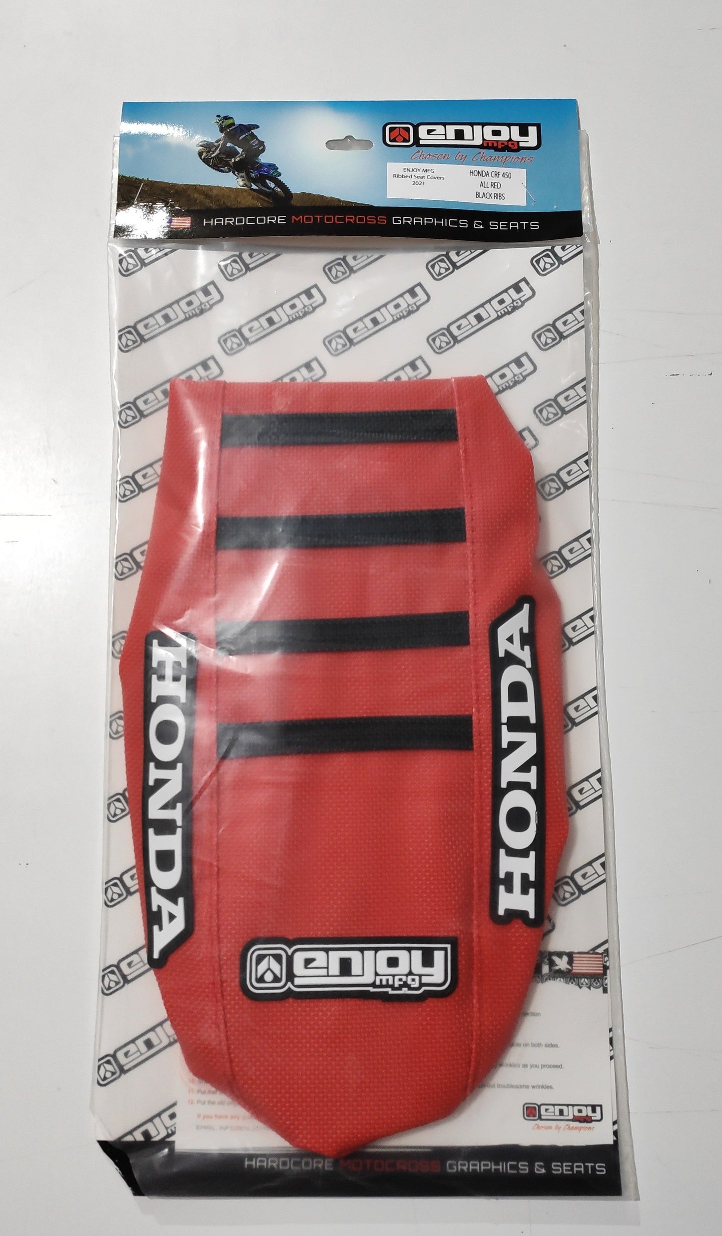 Enjoy Manufacturing Honda Seat Cover CR 125 CR 250 2000 - 2001 Ribbed Logo, Red / Black