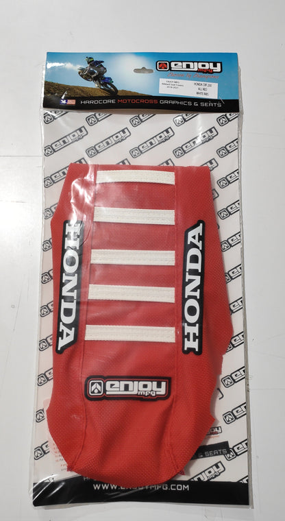 Enjoy Manufacturing Honda Seat Cover CR 125 CR 250 2000 - 2001 Ribbed Logo, Red / White