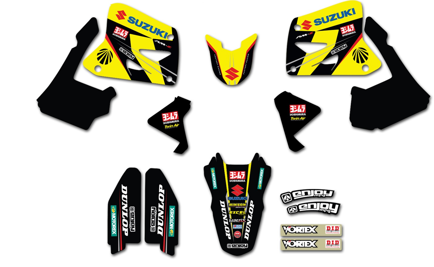 Enjoy Manufacturing Suzuki Graphics Kit RM 125 RM 250 2001 - 2008, Yoshimura