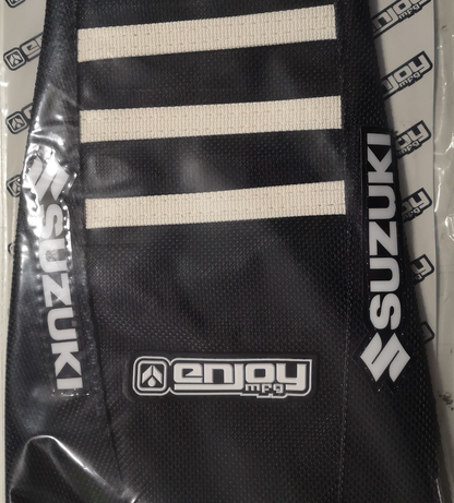 Enjoy Manufacturing Suzuki Seat Cover RM 125 RM 250 2001 - 2008 Ribbed Logo, Black / White