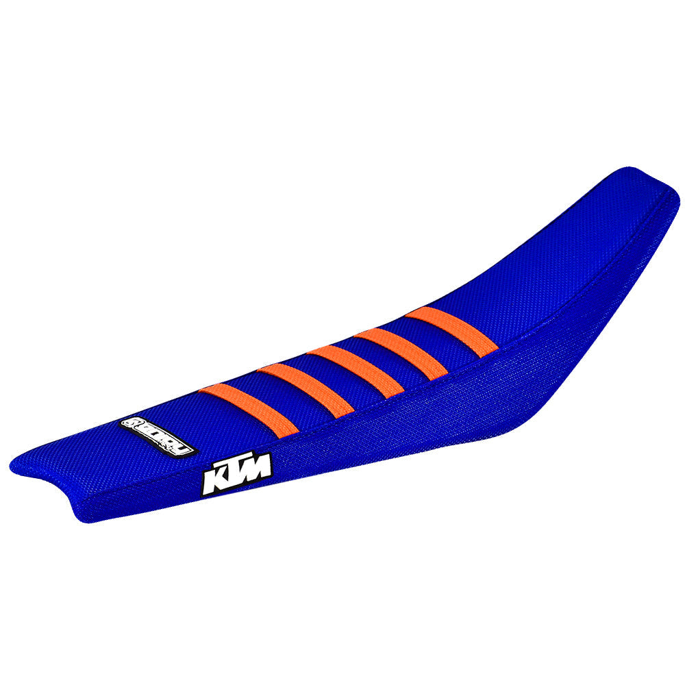 Enjoy Manufacturing KTM Seat Cover SX SXF 2019 - 2022 EXC EXCF 2020 – 2023 Ribbed Logo, Blue / Orange