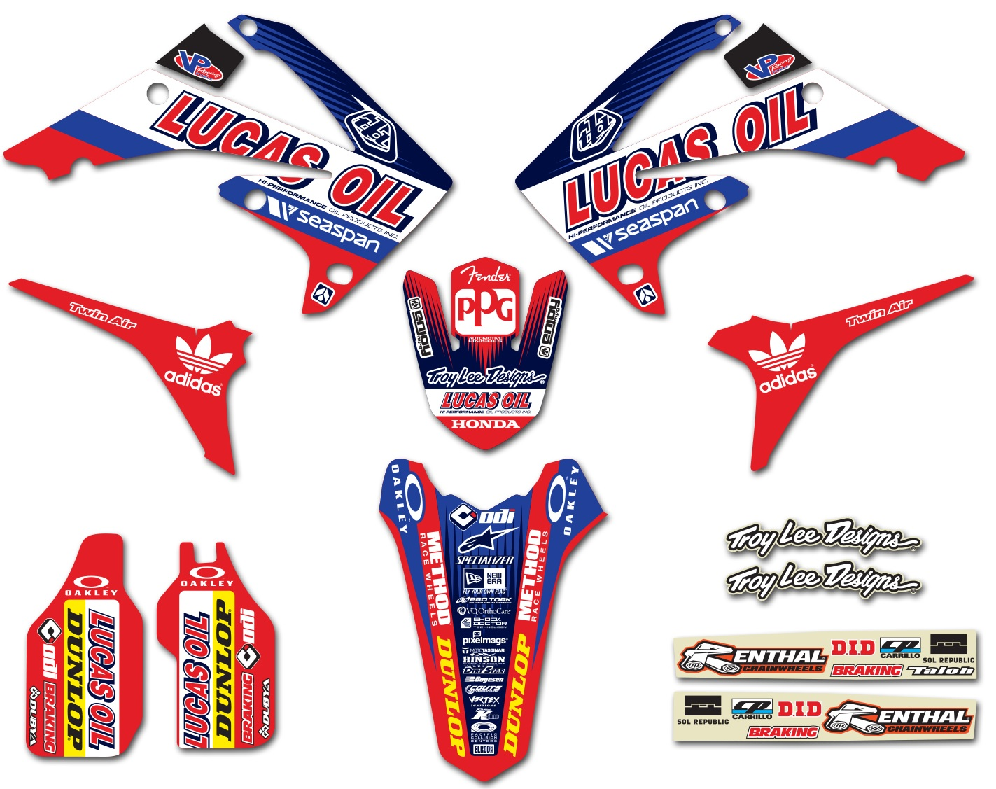 Enjoy Manufacturing Honda Graphics Kit CRF 250 R 2010 - 2013 CRF 450 R 2009 - 2012, Troy Lee Designs Lucas Oils